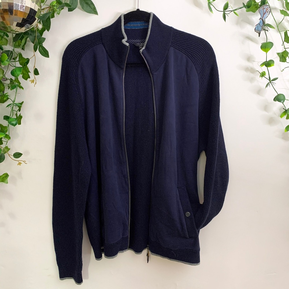 Ted Baker Men's Navy Wool Blend‎ Funnel Neck Jacket